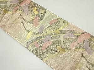 リサイクル　佐賀錦孔雀に小花・扇散らし模様織り出し袋帯